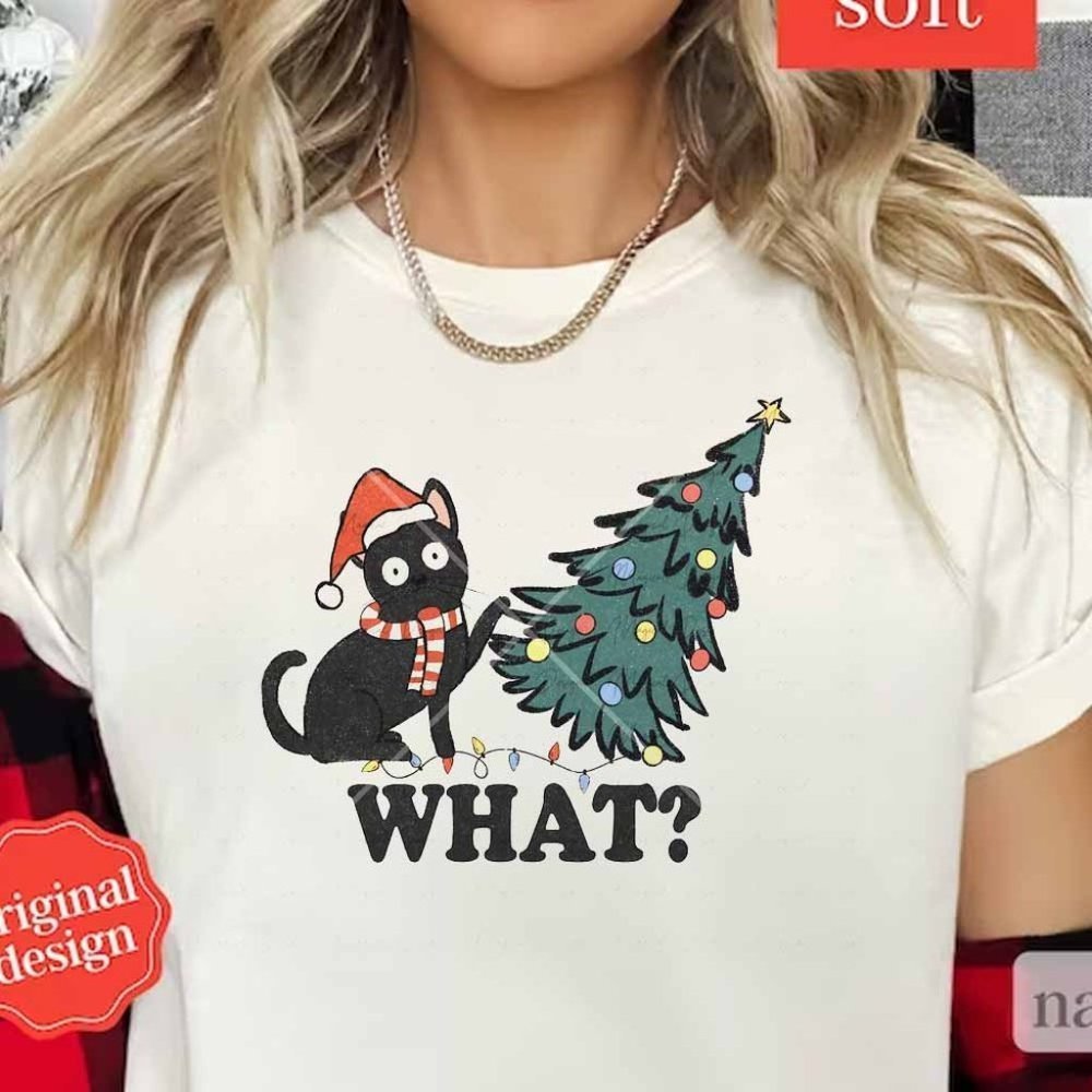 Christmas Cat Tee Funny Cat Christmas Shirt Cat Christmas Tree Tshirt